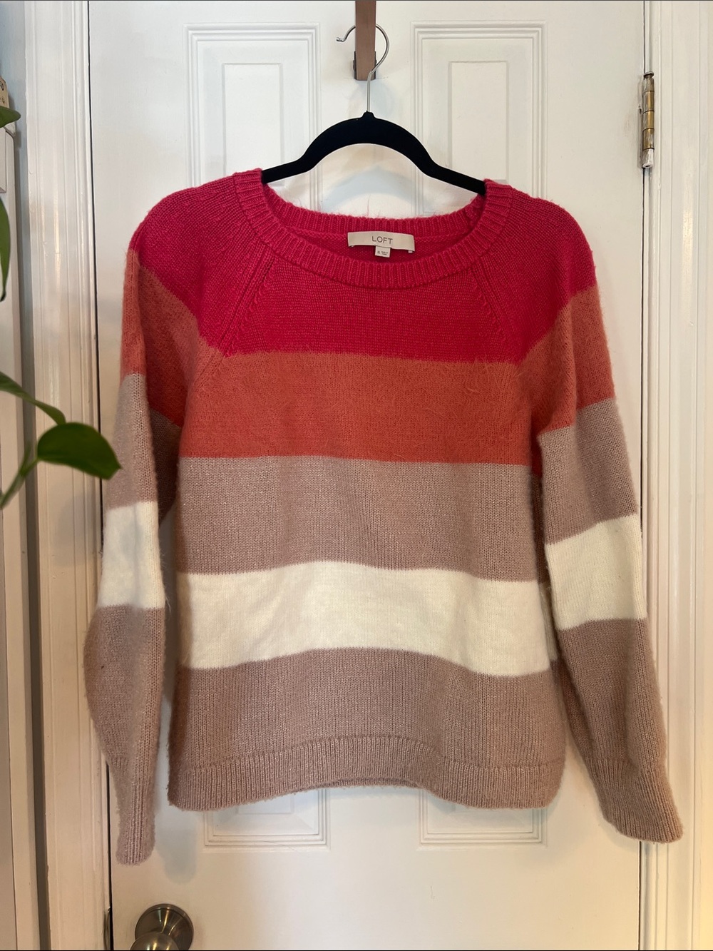 LOFT Striped Crewneck Sweater in Pink, Coral, Cream, Taupe
